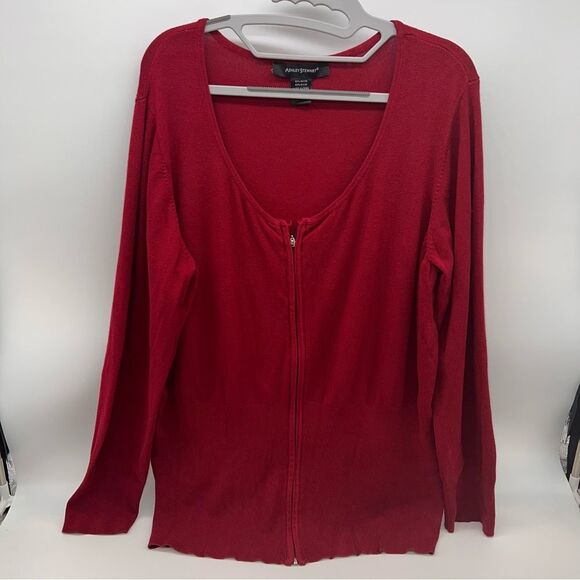 Ashley Stewart Women's Plus Sized Zip Up Red Cardigan w/Long Sleeves Size 26 - Picture 1 of 8
